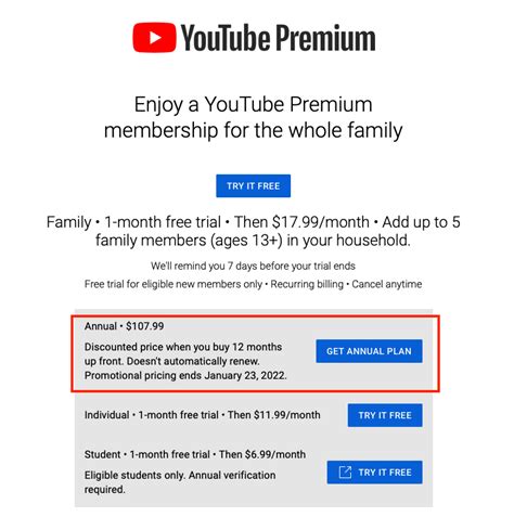 Jan 9, 2024 · YouTube Premium costs $13.99 per month for individuals, with discounts for students and families. The family plan is $22.99 per month and includes up to five family members. The student plan is $7.99 per month for the first four years of higher education. Learn more about the benefits and drawbacks of YouTube Premium. 
